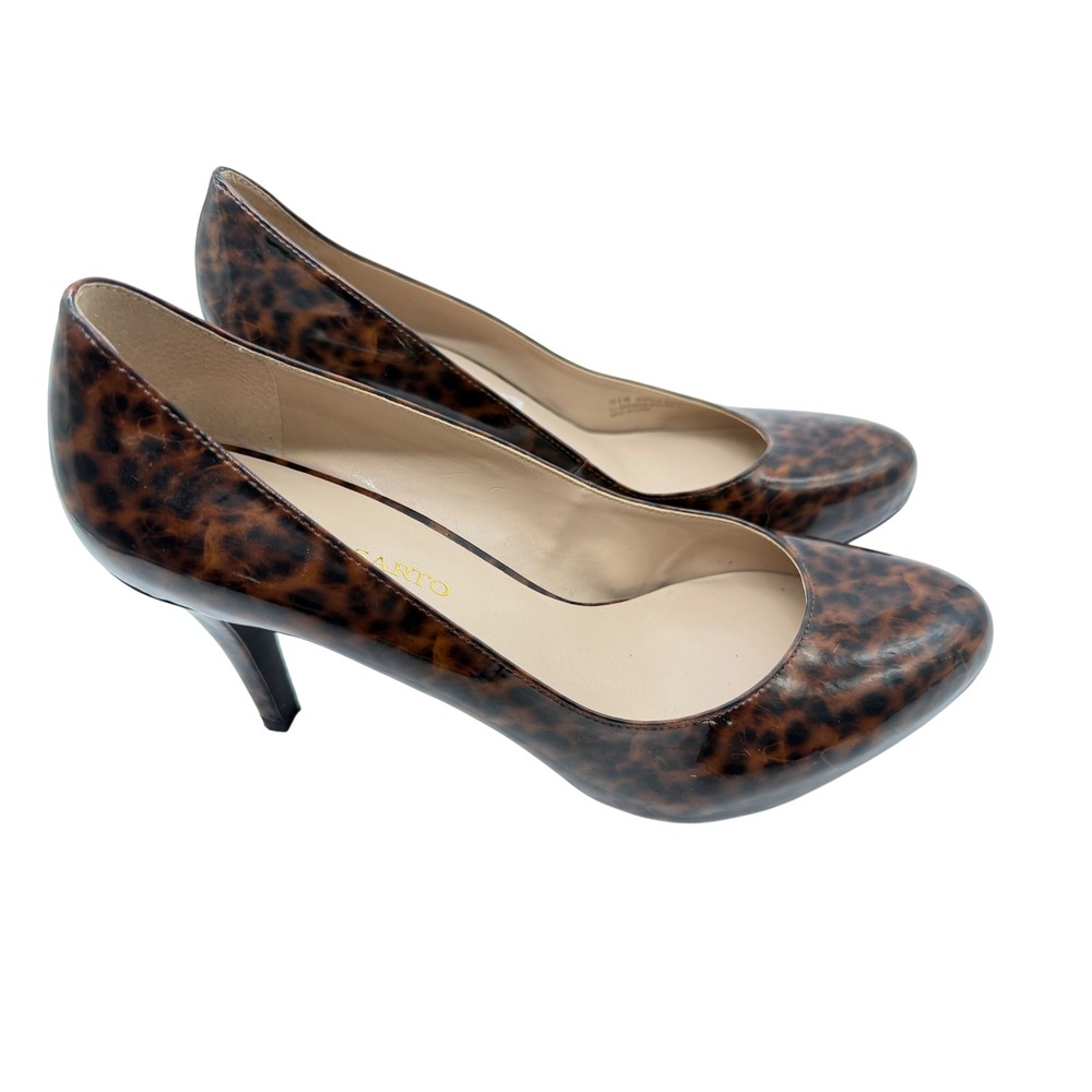 Franco Sarto Madison Pumps Womens 10.5M Brown Leopard Good Patent Animal Print - Picture 2 of 6